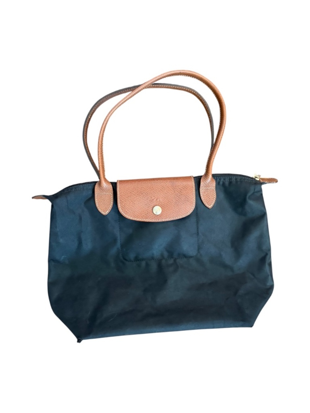 Longchamp La Pliage Black Nylon Leather Shoulder Tote Bag Vintage